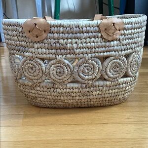 NWT Ten Thousand Villages basket bag with leather straps